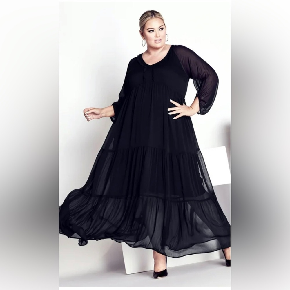 NWT Arna York Black Maxi Angelina Dress Size 16 Sheer overlay